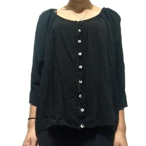 Cable & Gauge Black Button-lined Blouse